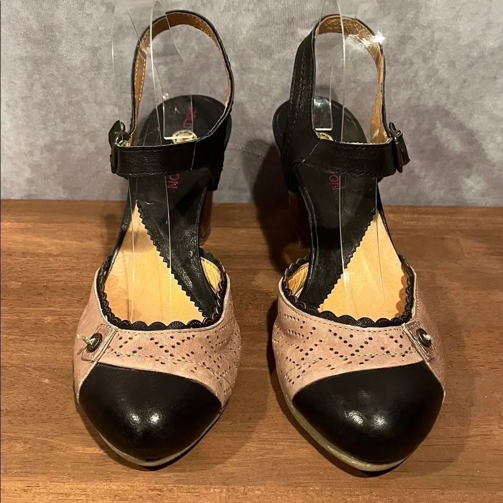 Gold Button Black and Tan Mary Jane Heels size 41